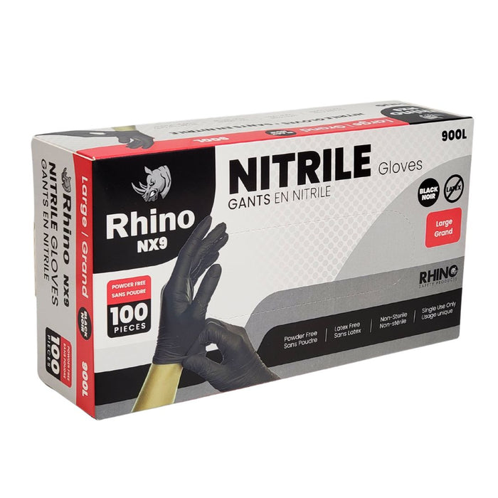 Rhino - NX9 - Black Nitrile Gloves - PF - Large - 900L