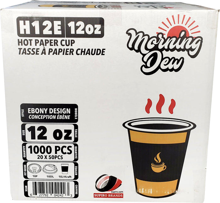 Morning Dew - 12 oz Hot Paper Cups - Ebony Print - H12E