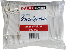 Value+ - Heavy - Plastic Soup Spoons - White - Retail Pack - RP2004