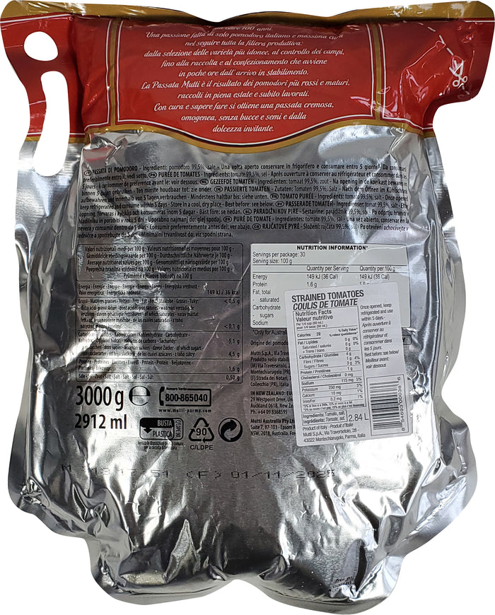 VSO - Mutti - Strained Tomatoes - Passata - Pouch - 3kg