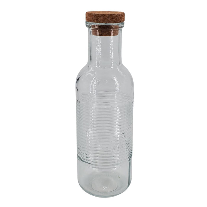 S&CO - Glass Bottle with Cork Stopper 1L - Textured - Clear